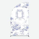 Aperturee Aperturee Blue Floral Bow Frame Bridal Shower Half Moon Arch Backdrop